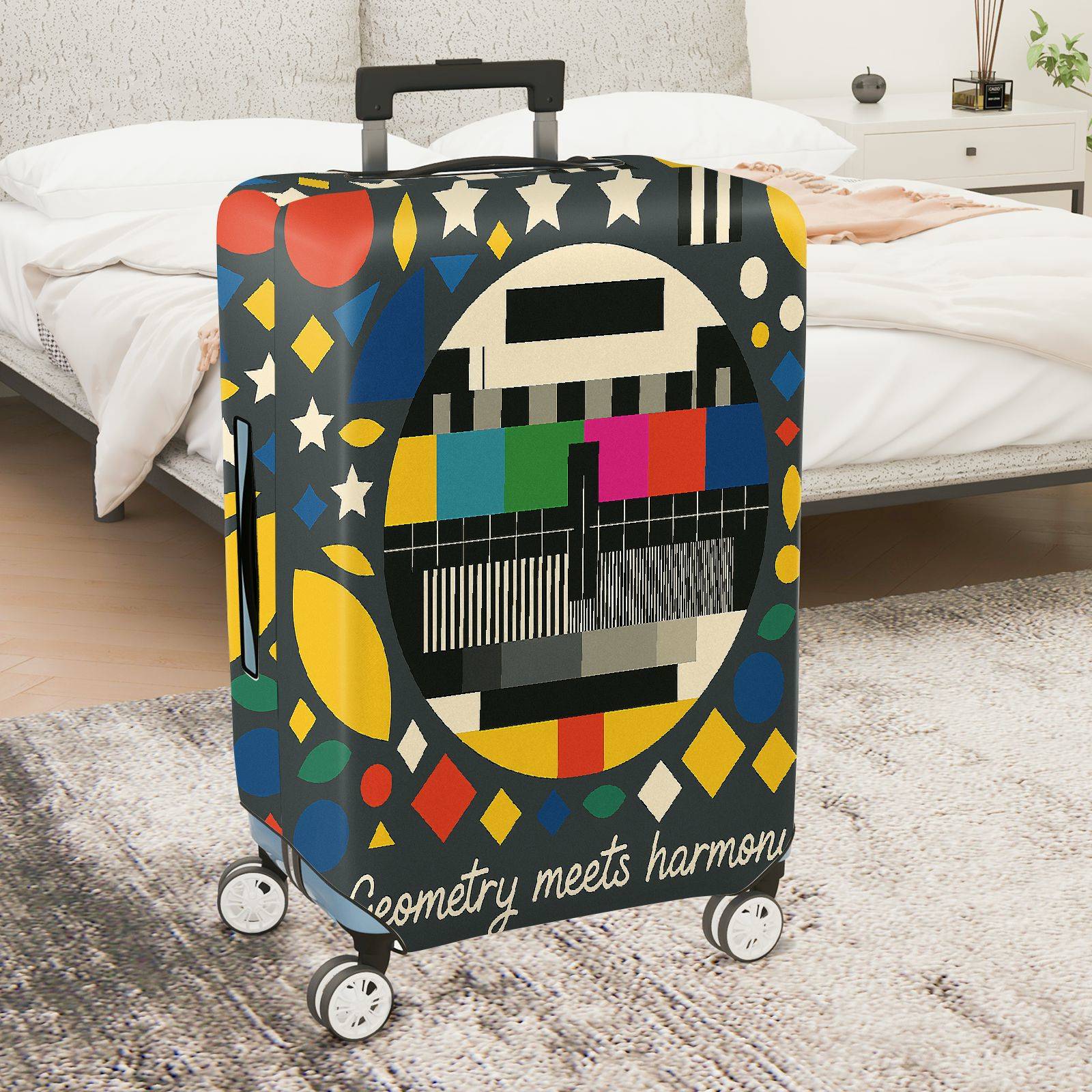 1-Piece Geometric Colorful Retro Artistic Modern Stylish  Suitcase Luggage Cover, Stretch Protective Sleeve