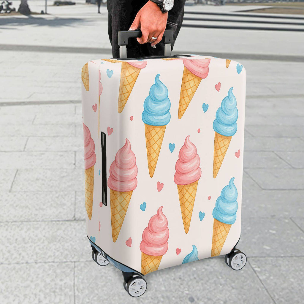 1-Piece Ice Cream Cone Heart Pattern Pastel Pink Blue Travel  Suitcase Luggage Cover, Stretch Protective Sleeve
