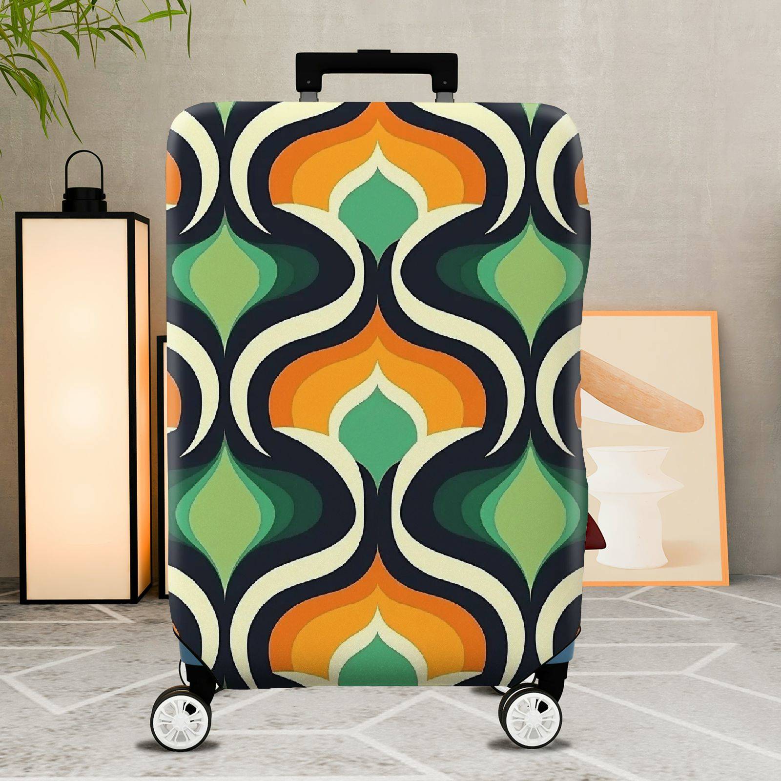 1-Piece Retro Geometric Colorful Vintage Abstract Pattern  Suitcase Luggage Cover, Stretch Protective Sleeve