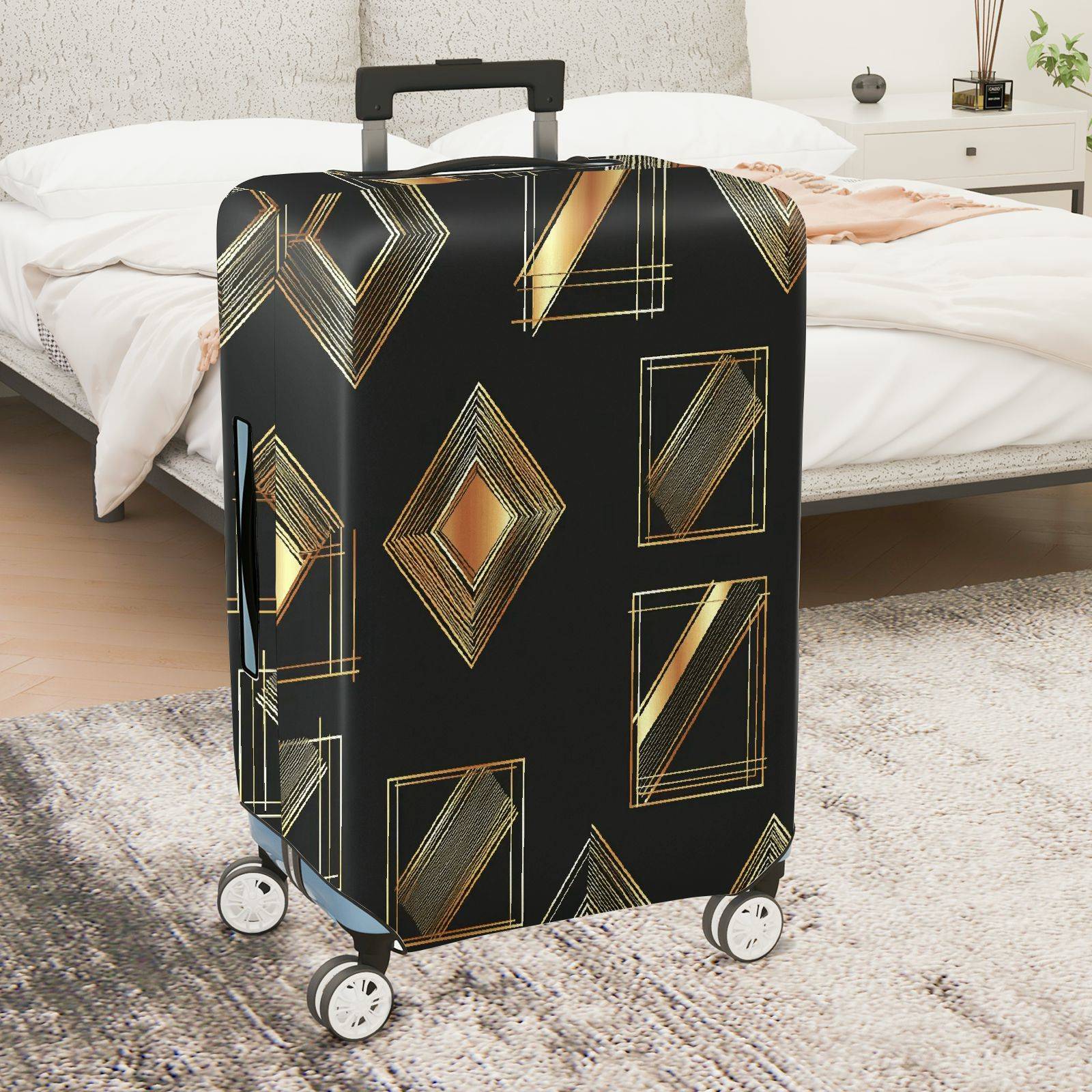 1-Piece Geometric Gold Metallic Abstract Elegant Stylish Artistic  Suitcase Luggage Cover, Stretch Protective Sleeve