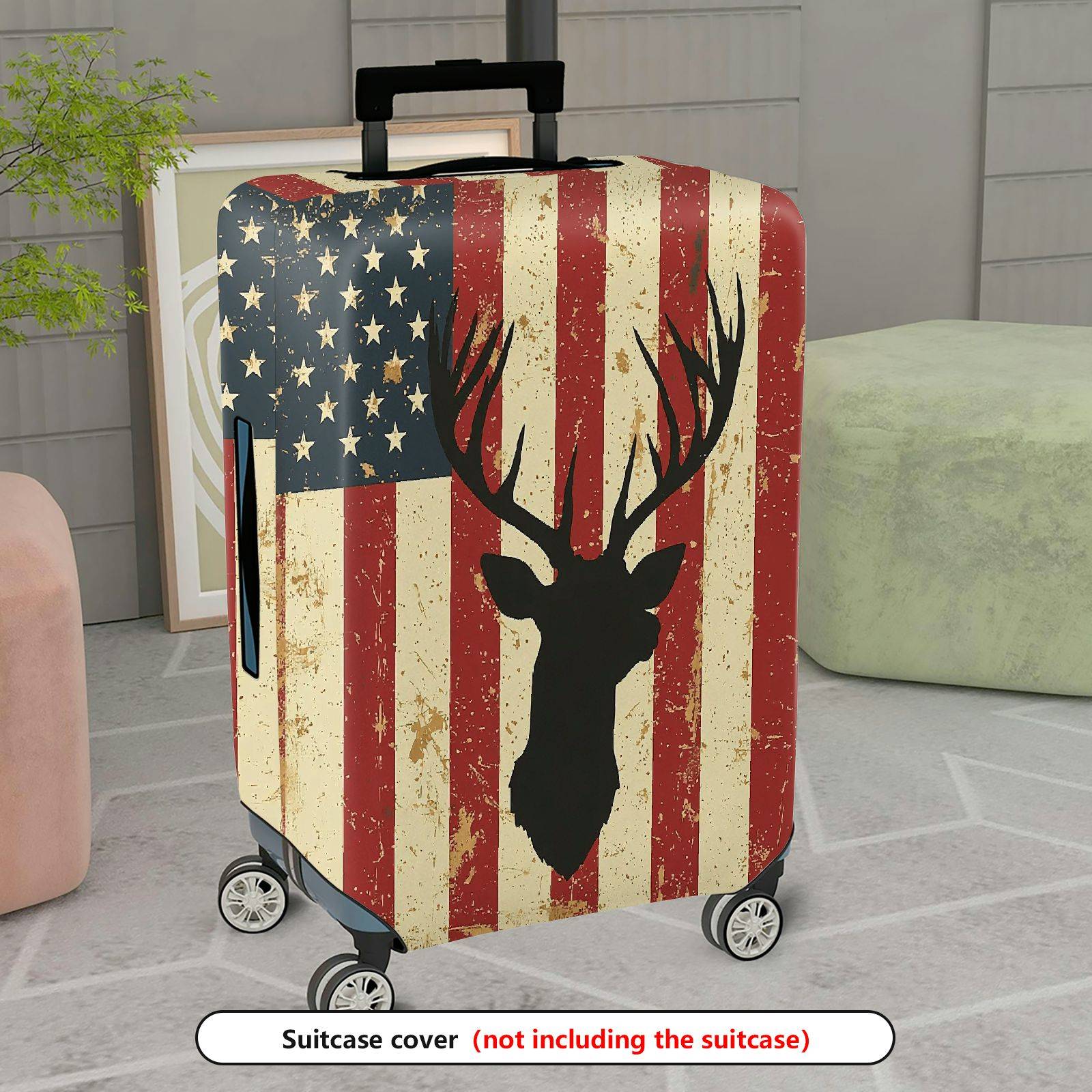 1-Piece American Vintage Deer Flag Travel  Suitcase Luggage Cover, Stretch Protective Sleeve