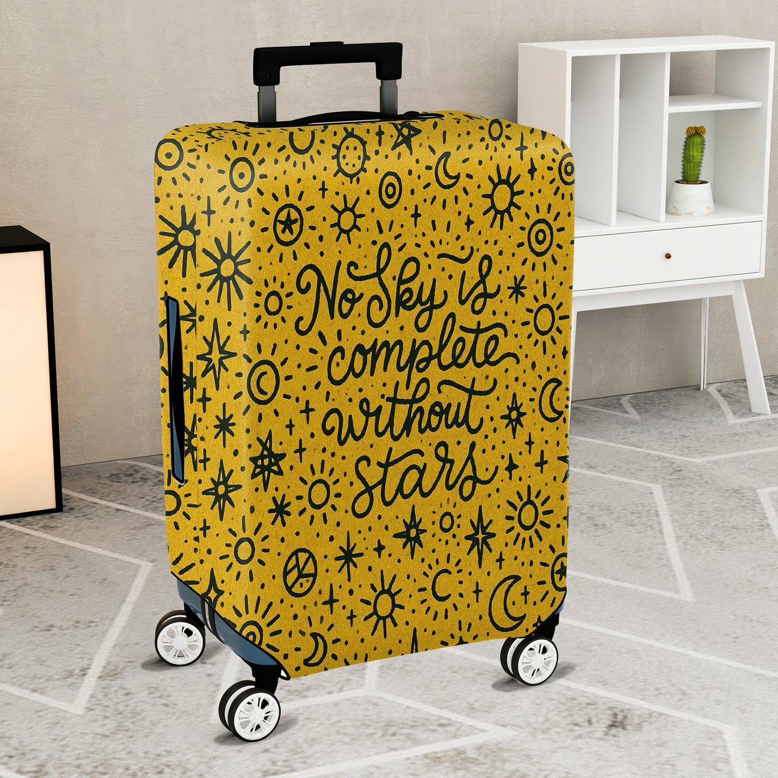 1-Piece Cosmic Starry Sky Text Inspirational Quote Artistic Yellow  Suitcase Luggage Cover, Stretch Protective Sleeve