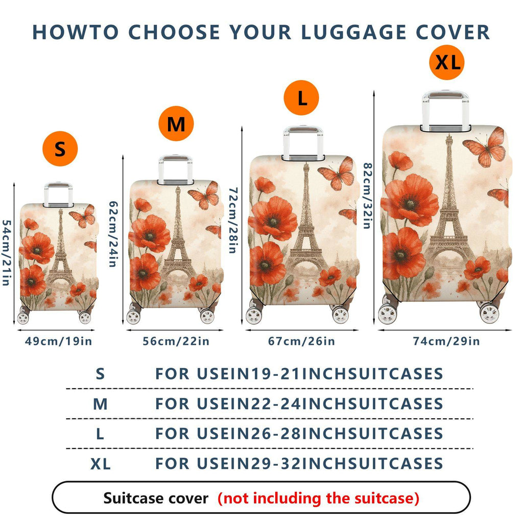 1-Piece Paris Flower Butterfly Eiffel Tower Artistic Romantic  Suitcase Luggage Cover, Stretch Protective Sleeve