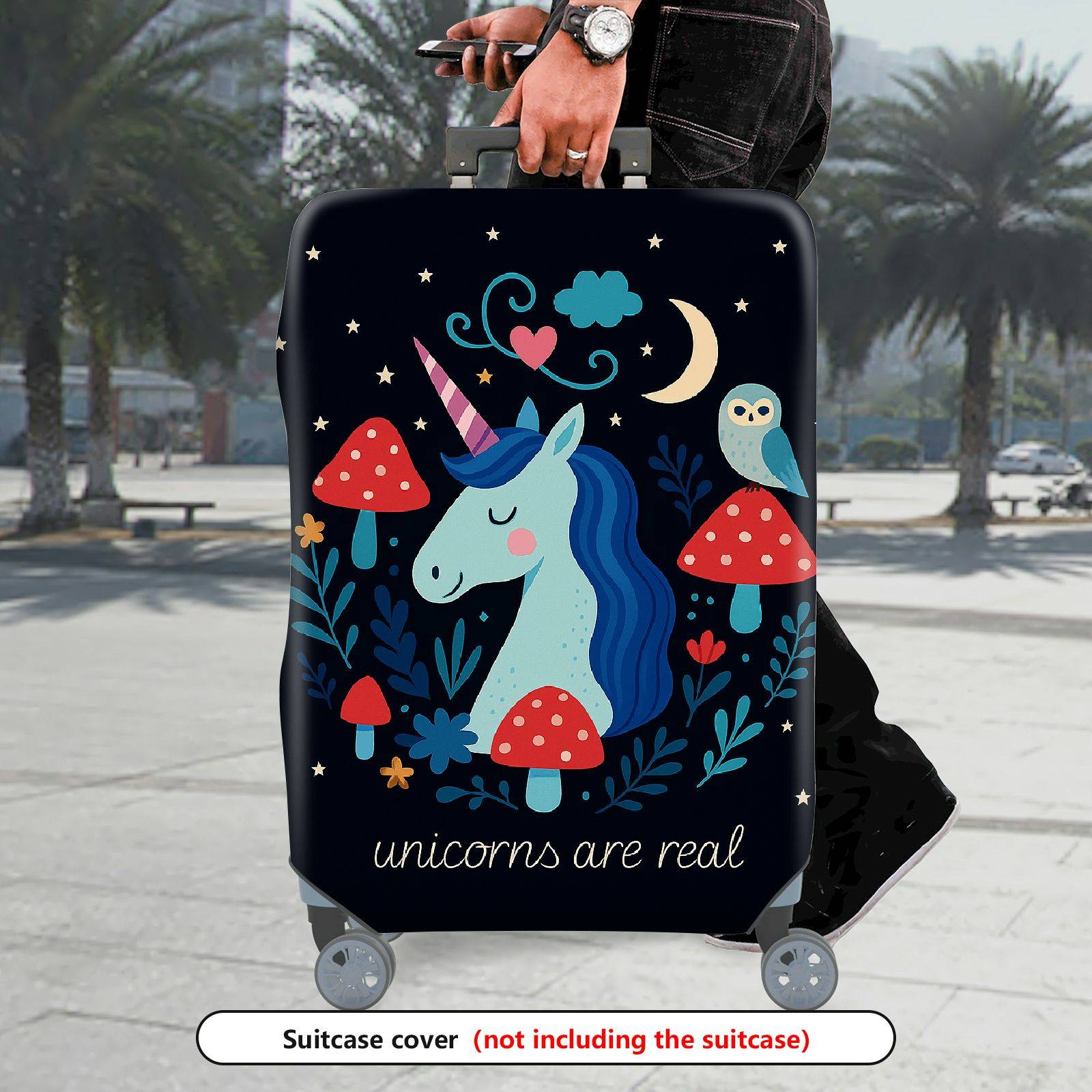 1-Piece Unicorn Owl Mushroom Nature Star Moon  Suitcase Luggage Cover, Stretch Protective Sleeve