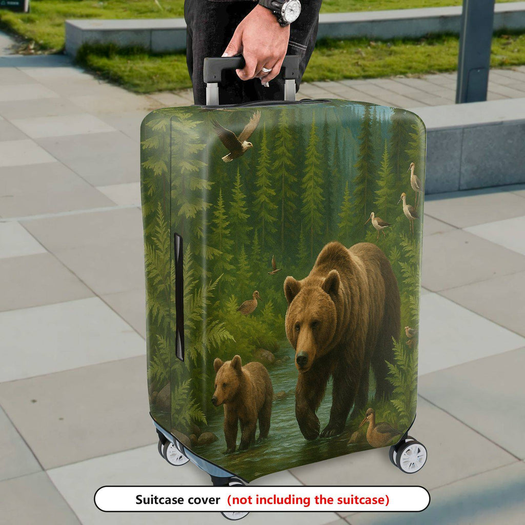 1-Piece Bear Forest Wildlife Scenic Nature Animal Landscape  Suitcase Luggage Cover, Stretch Protective Sleeve
