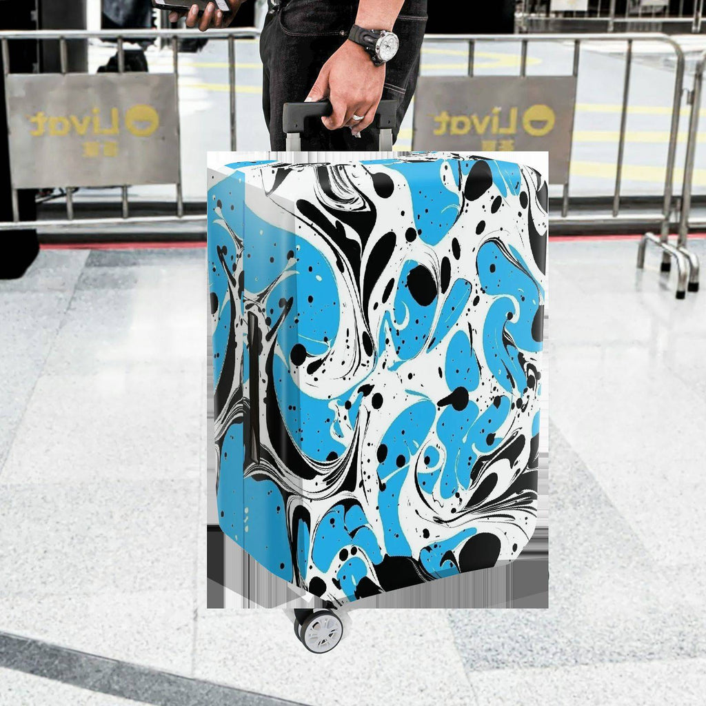 1-Piece Abstract Blue Black White Swirl Artistic Luggage  Suitcase Luggage Cover, Stretch Protective Sleeve