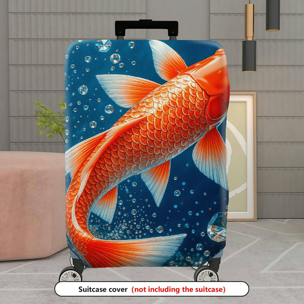 1-Piece Fish Water Bubbles Blue Orange Creative Artistic  Suitcase Luggage Cover, Stretch Protective Sleeve