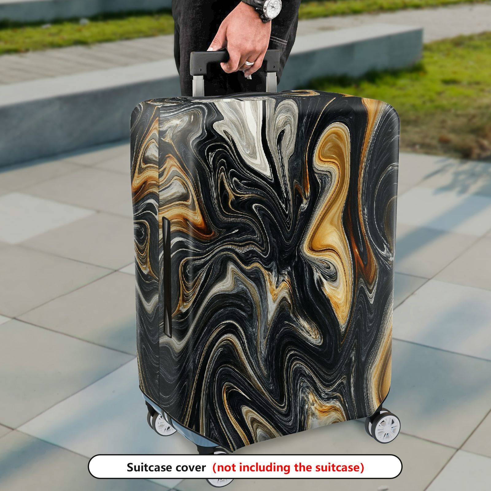 1-Piece Abstract Black Gold White Swirl Pattern Art Design  Suitcase Luggage Cover, Stretch Protective Sleeve