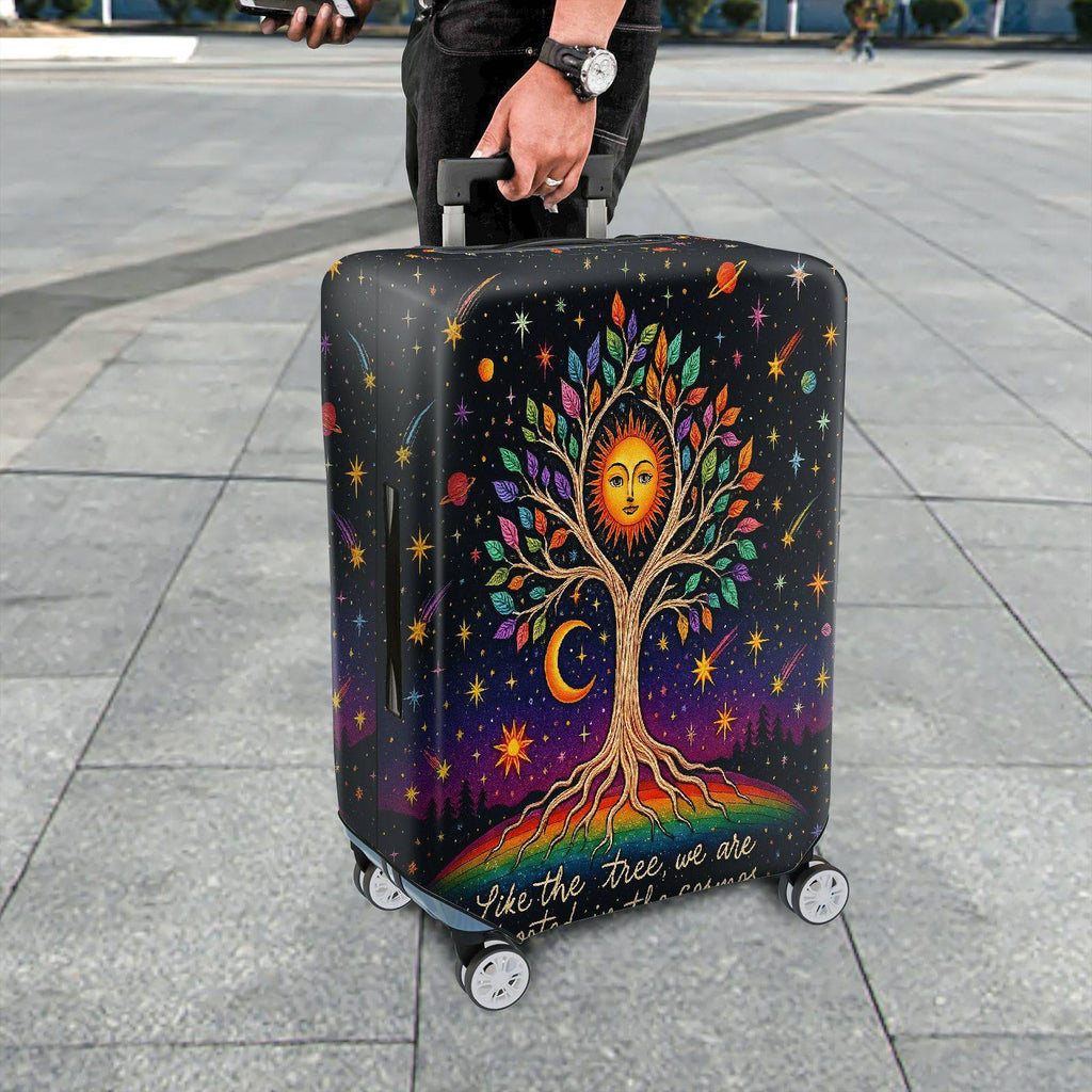 1-Piece Cosmic Tree Colorful Star Sun Moon Spaceship  Suitcase Luggage Cover, Stretch Protective Sleeve