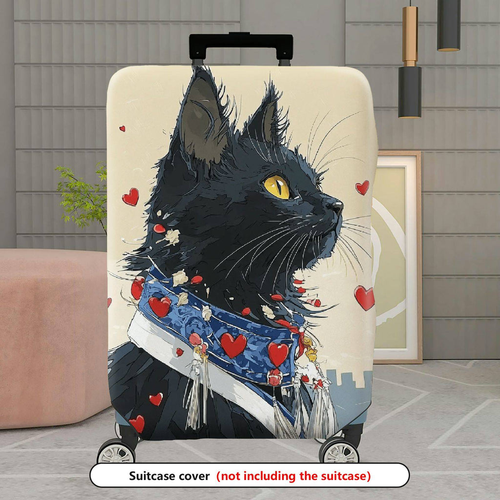 1-Piece Black Cat Heart Love Red Artistic  Suitcase Luggage Cover, Stretch Protective Sleeve