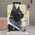1-Piece Black Cat Heart Love Red Artistic  Suitcase Luggage Cover, Stretch Protective Sleeve