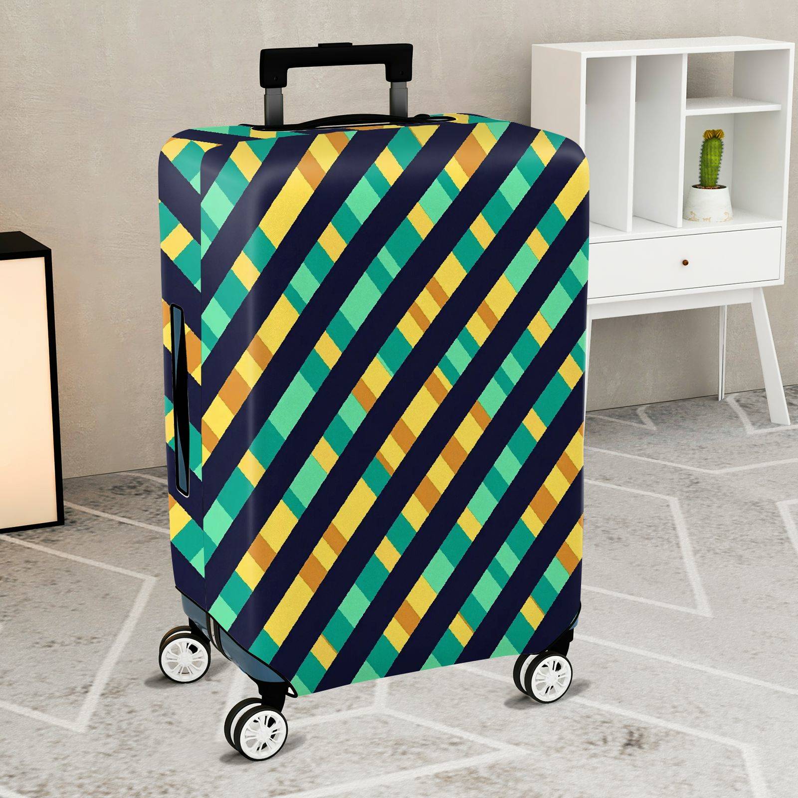 1-Piece Colorful Striped Geometric Pattern Vibrant Abstract Bold  Suitcase Luggage Cover, Stretch Protective Sleeve