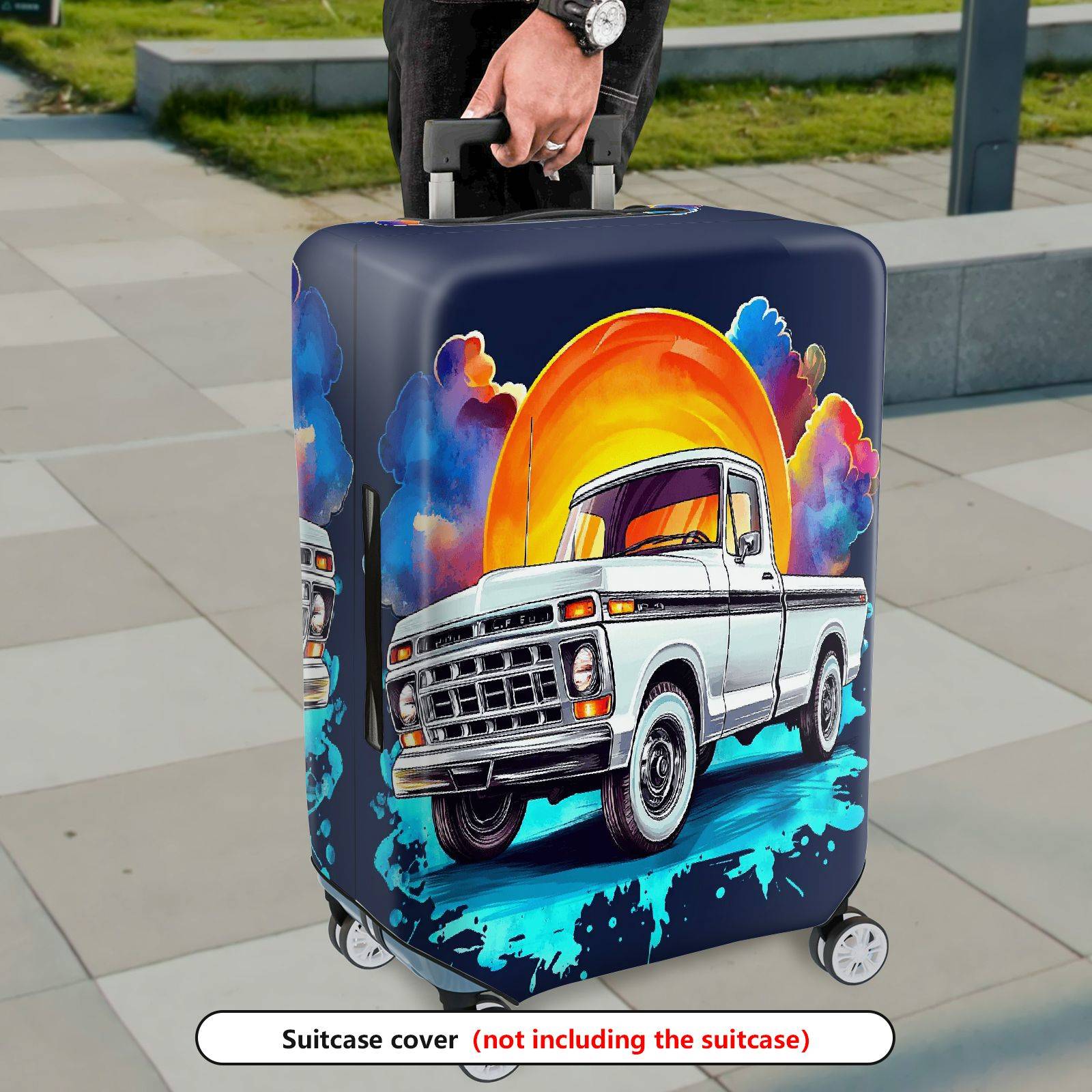 1-Piece Retro Sunset Truck Sky Artistic Colorful  Suitcase Luggage Cover, Stretch Protective Sleeve