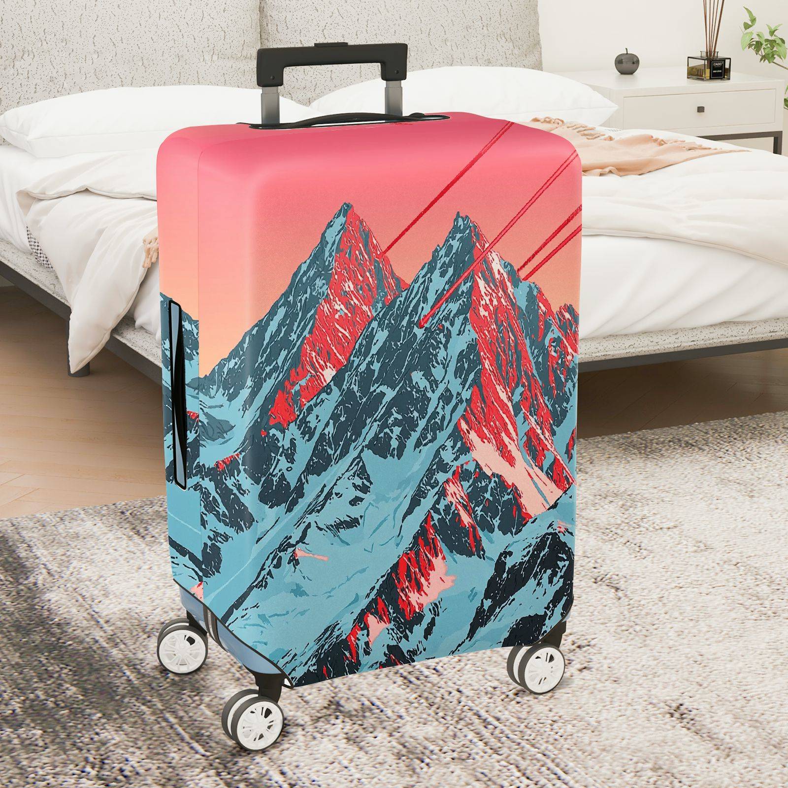 1-Piece Mountain Sunset Landscape Abstract Artistic Vibrant Colorful  Suitcase Luggage Cover, Stretch Protective Sleeve