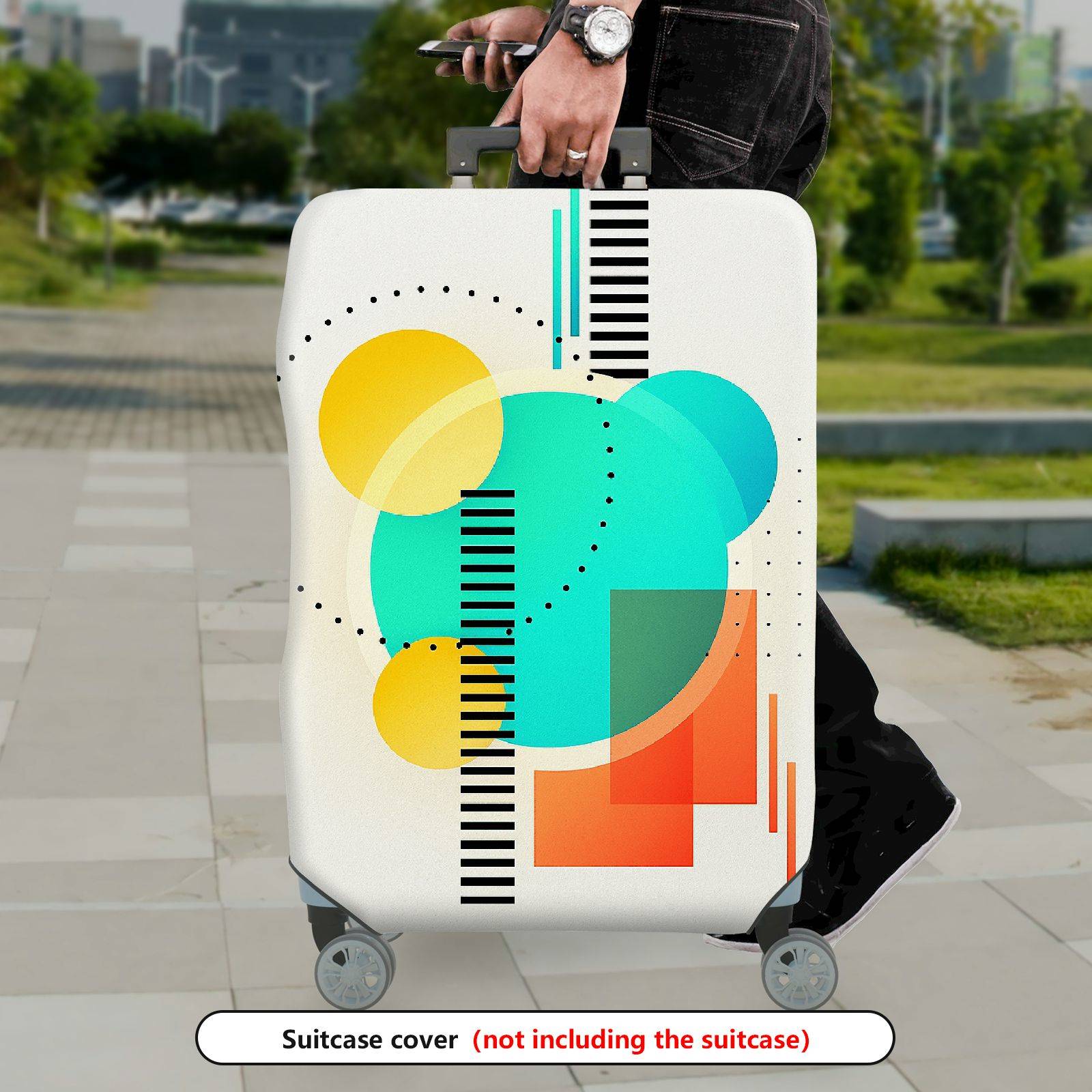 1-Piece Abstract Colorful Geometric Artistic Modern Travel  Suitcase Luggage Cover, Stretch Protective Sleeve