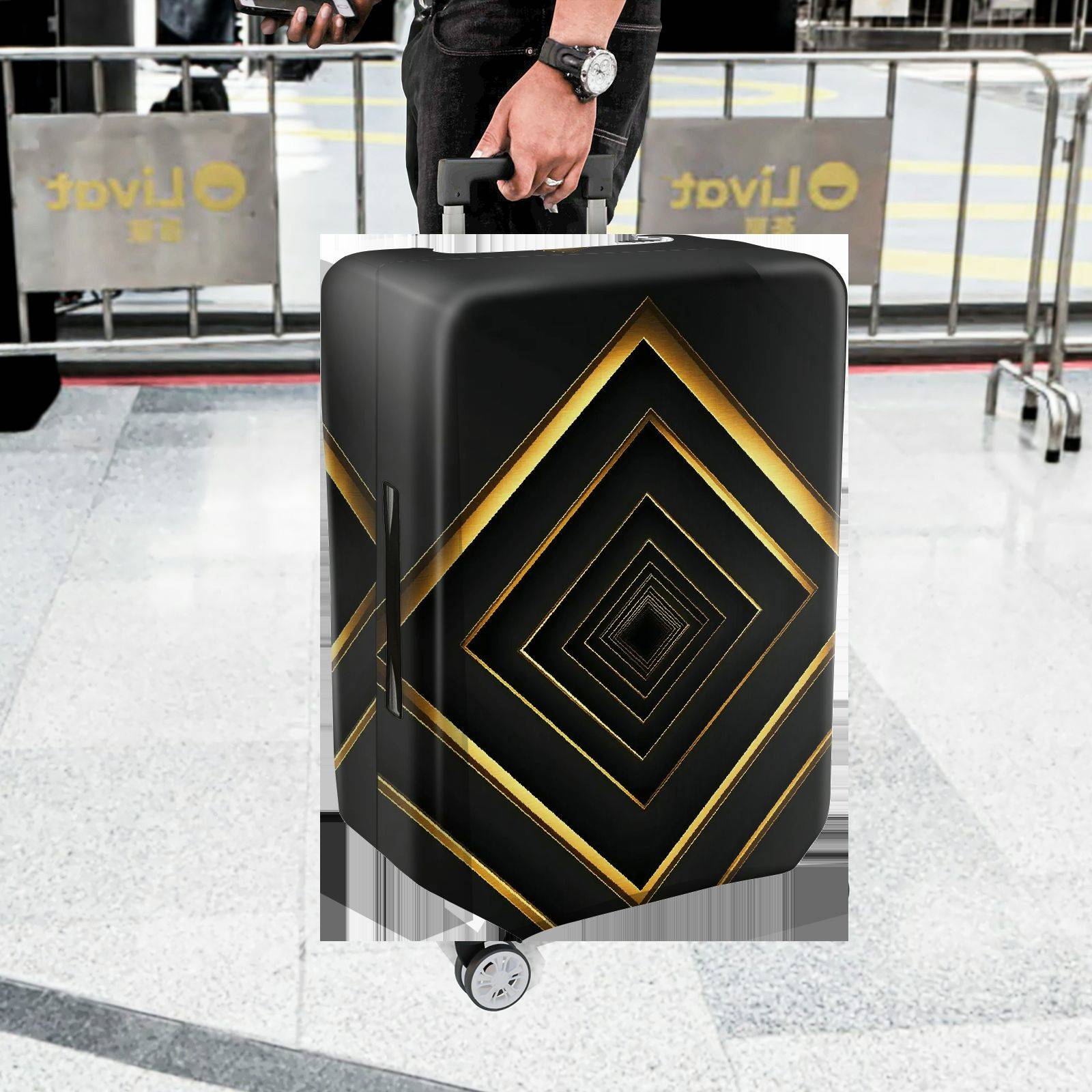 1-Piece Black Gold Geometric Diamond Elegant Stylish Modern  Suitcase Luggage Cover, Stretch Protective Sleeve