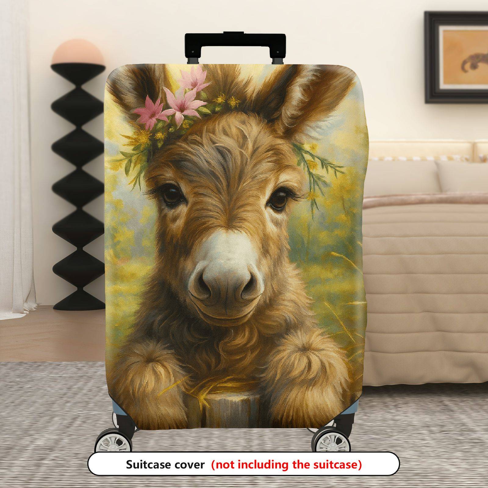 1-Piece Animal Floral Rustic Pastoral Donkey  Suitcase Luggage Cover, Stretch Protective Sleeve