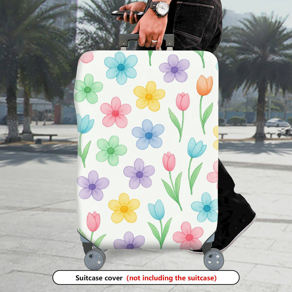 1-Piece Floral Colorful Spring Flower Tulip Pastel  Suitcase Luggage Cover, Stretch Protective Sleeve
