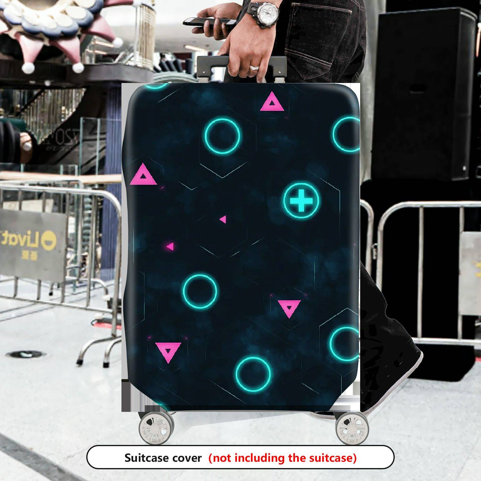1-Piece Geometric  Techno Futuristic Abstract Pattern  Suitcase Luggage Cover, Stretch Protective Sleeve