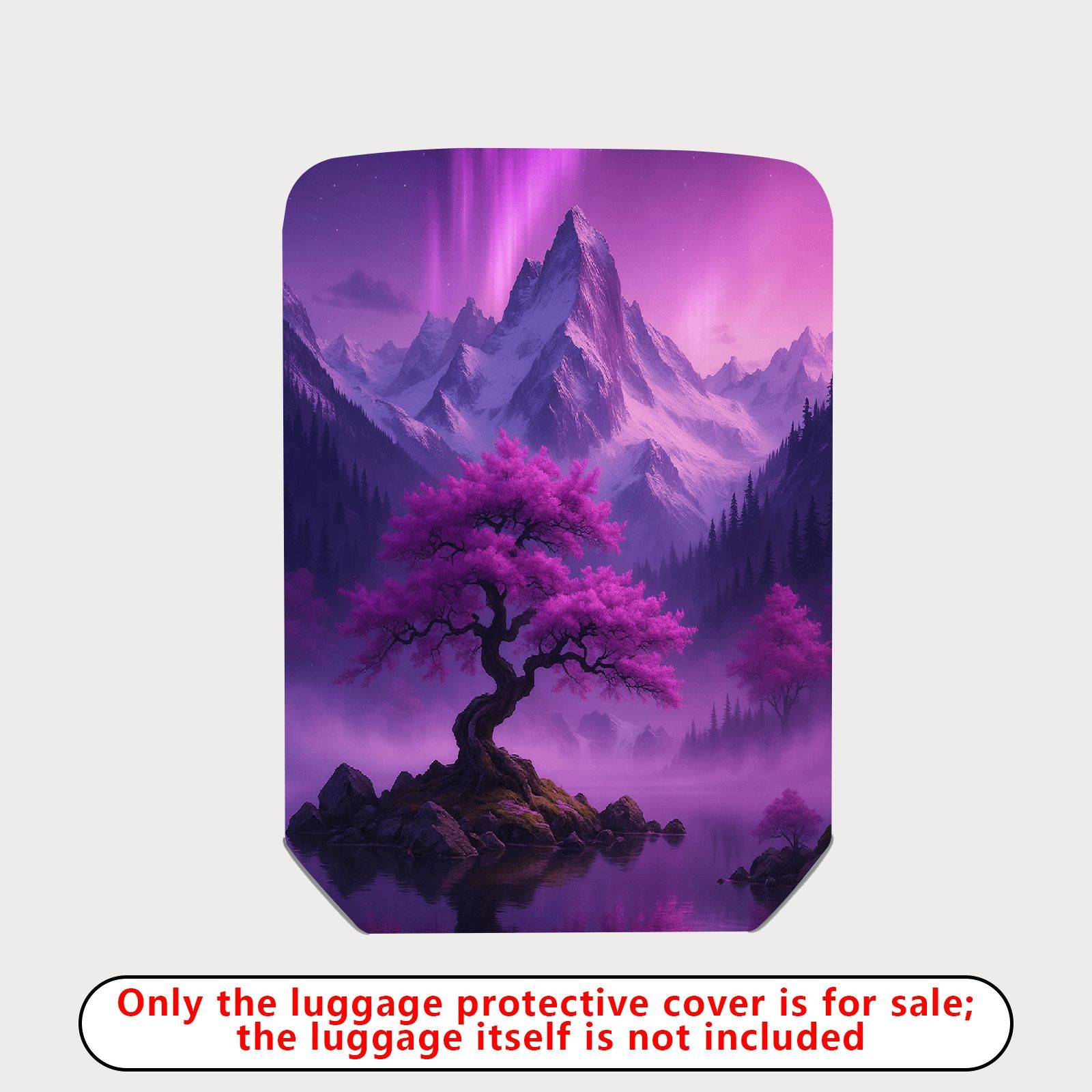 1-Piece Purple Mountain Aurora Landscape Sakura Tree Nature  Suitcase Luggage Cover, Stretch Protective Sleeve