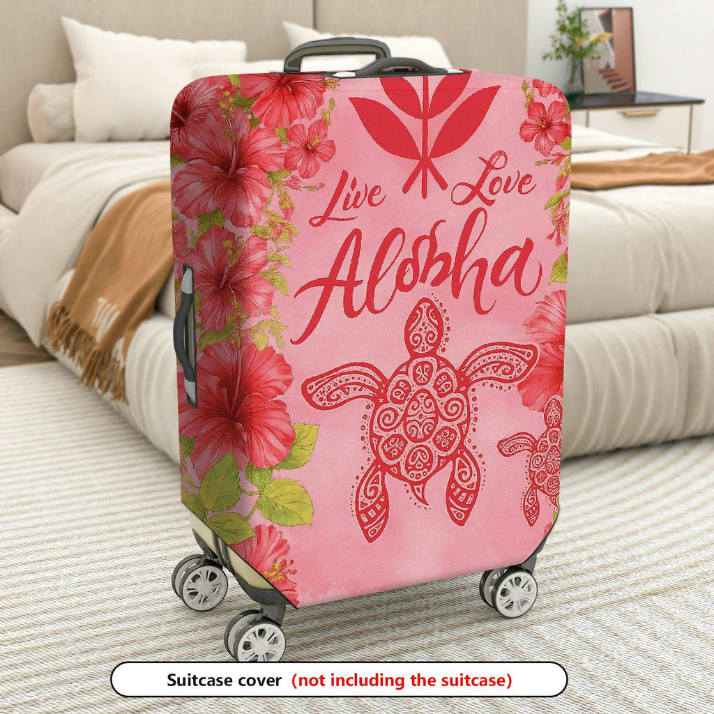 1-Piece Aloha Turtle Floral Pink Tropical  Suitcase Luggage Cover, Stretch Protective Sleeve