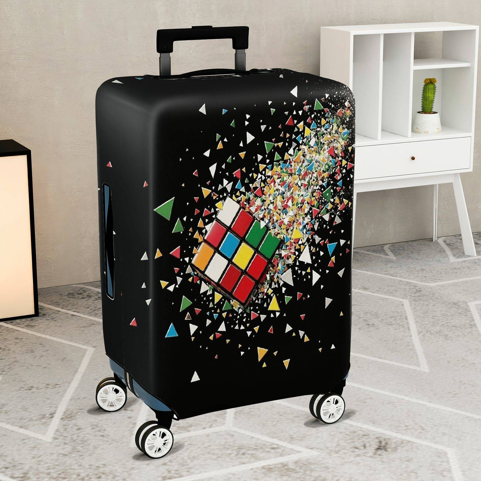 1-Piece Colorful Geometric Cube Pattern  Suitcase Luggage Cover, Stretch Protective Sleeve