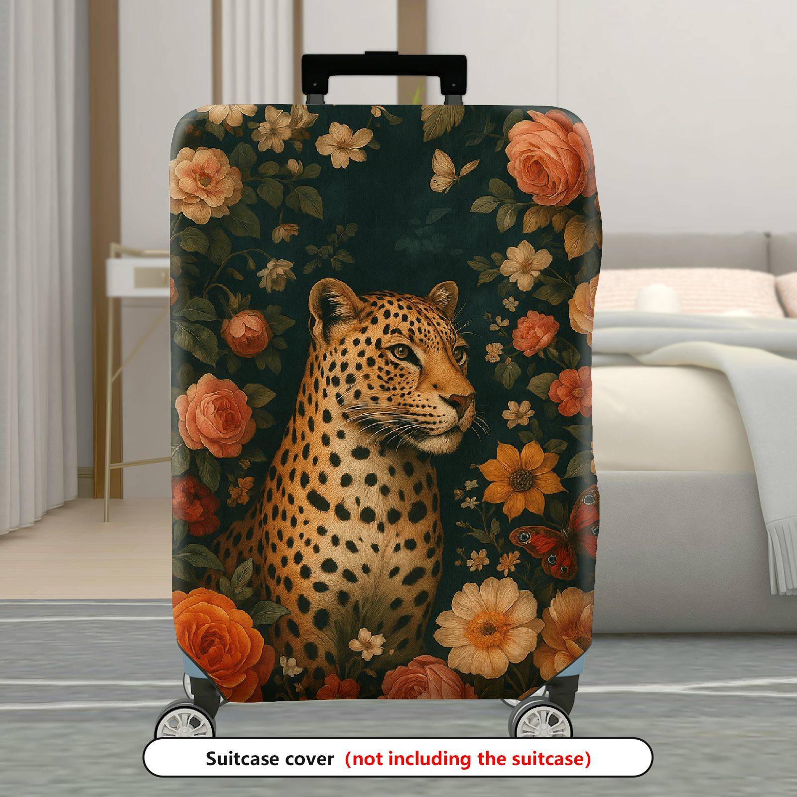 1-Piece Artistic Floral Leopard Butterfly Nature Elegant  Suitcase Luggage Cover, Stretch Protective Sleeve