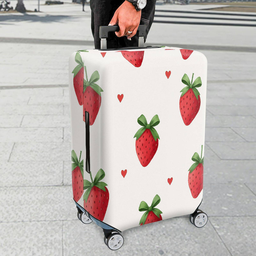 1-Piece Strawberry Heart Love White Red Green Pattern  Suitcase Luggage Cover, Stretch Protective Sleeve