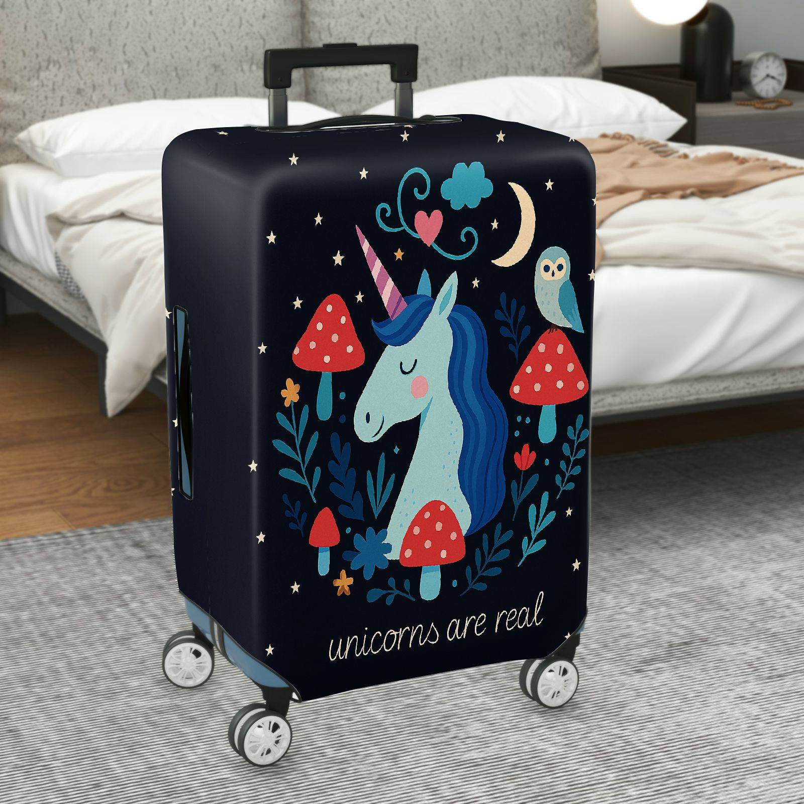 1-Piece Unicorn Owl Mushroom Nature Star Moon  Suitcase Luggage Cover, Stretch Protective Sleeve