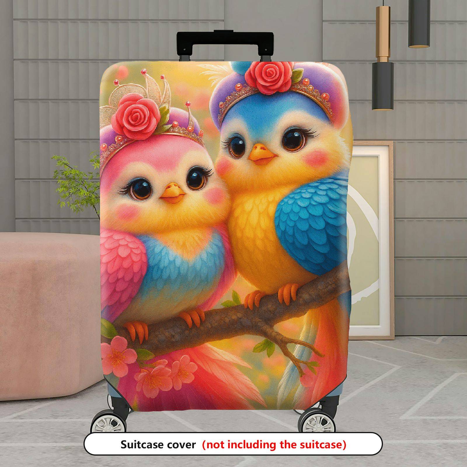 1-Piece Colorful Bird Floral Nature Artistic Cute  Suitcase Luggage Cover, Stretch Protective Sleeve