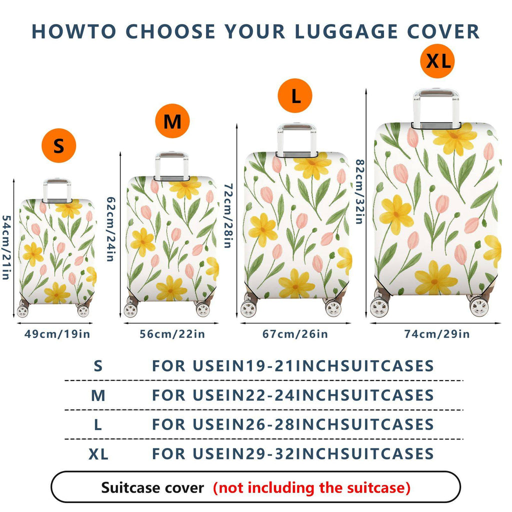 1-Piece Floral Tulip Daisy Spring Vacation  Suitcase Luggage Cover, Stretch Protective Sleeve