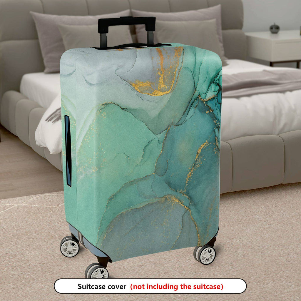 1-Piece Marble Gold Green Artistic Abstract Travel  Suitcase Luggage Cover, Stretch Protective Sleeve