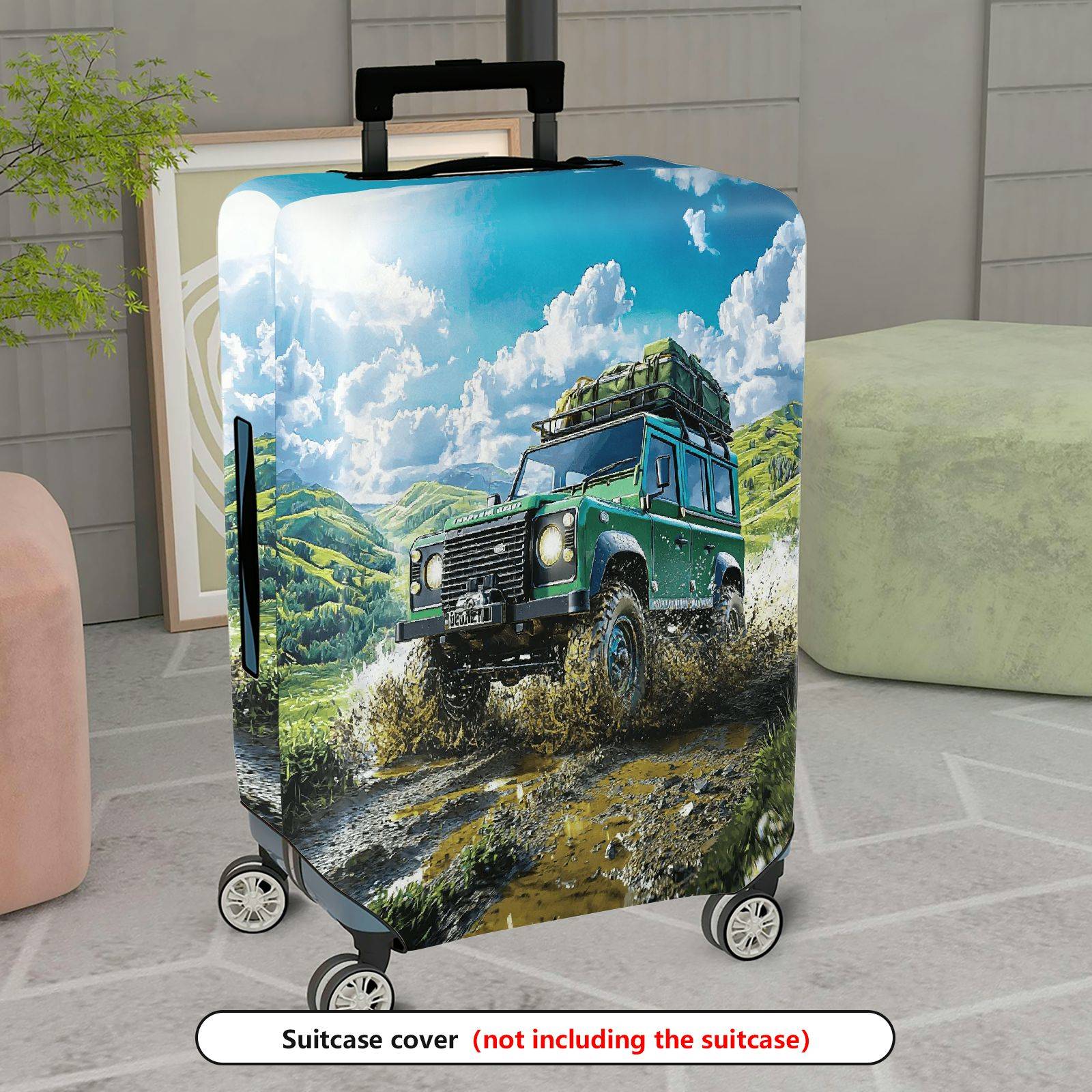 1-Piece Adventure Off-road Scenic Nature Travel Land Rover  Suitcase Luggage Cover, Stretch Protective Sleeve