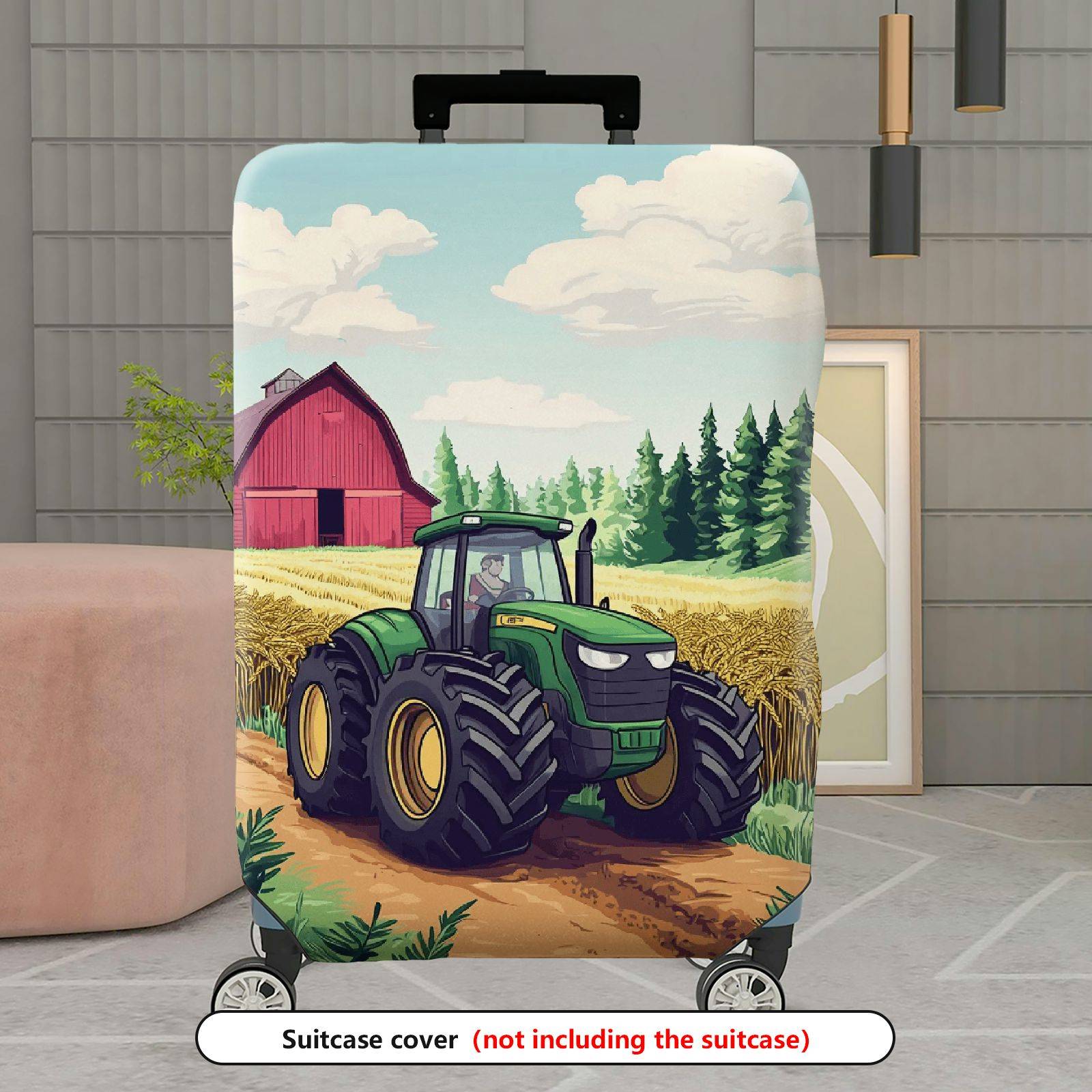1-Piece Farm Tractor Barn Field Countryside Landscape  Suitcase Luggage Cover, Stretch Protective Sleeve