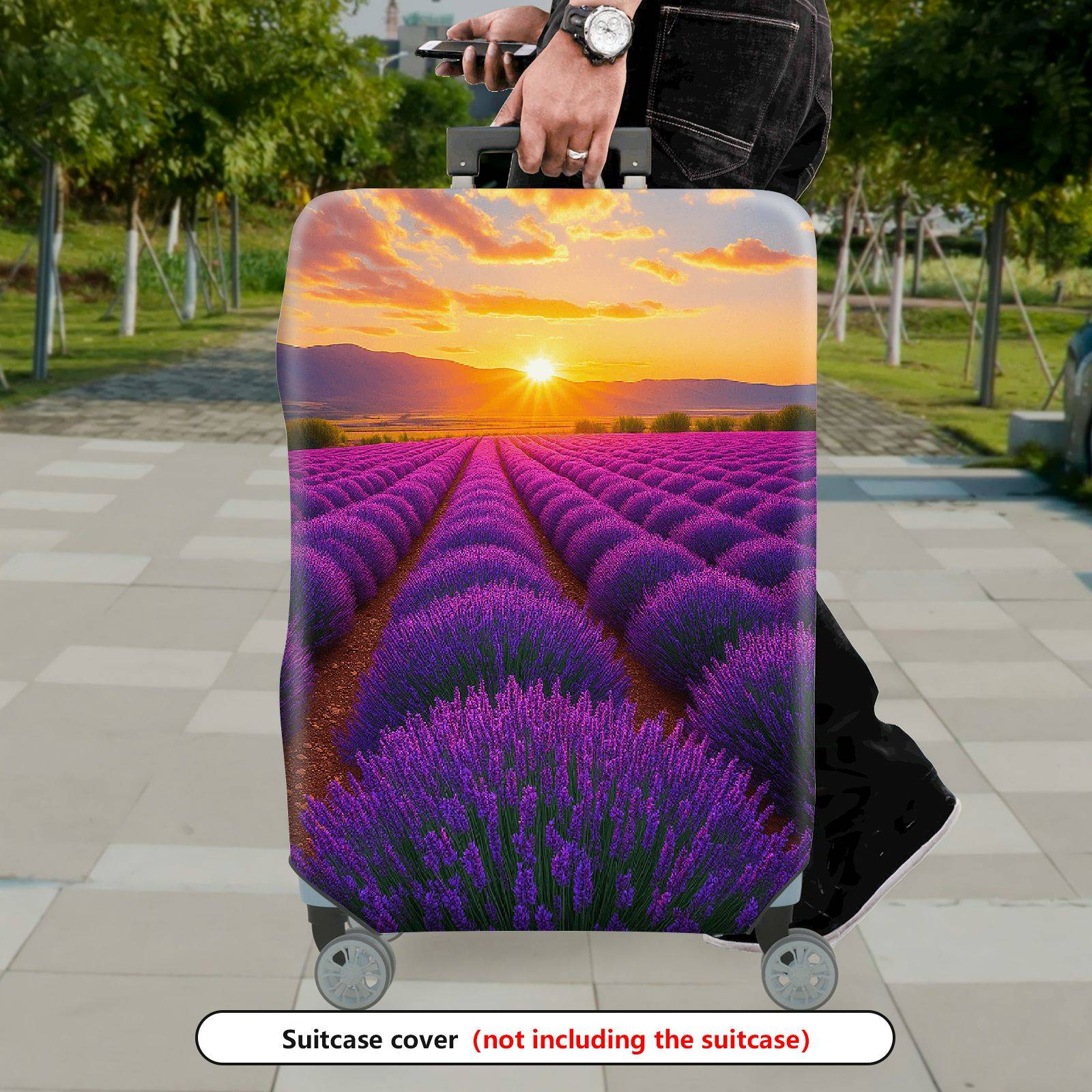 1-Piece Lavender Sunset Field Nature Art Landscape Scenery  Suitcase Luggage Cover, Stretch Protective Sleeve