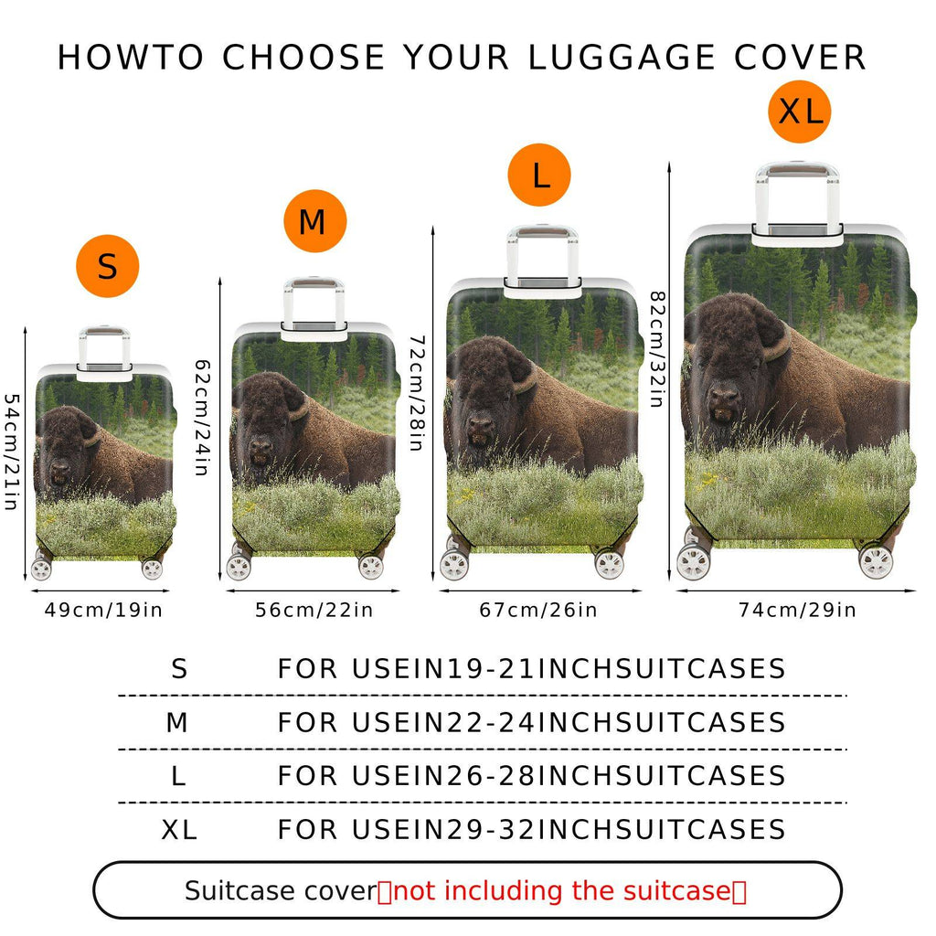 1-Piece Buffalo Wildlife Landscape Nature Green Forest Travel  Suitcase Luggage Cover, Stretch Protective Sleeve