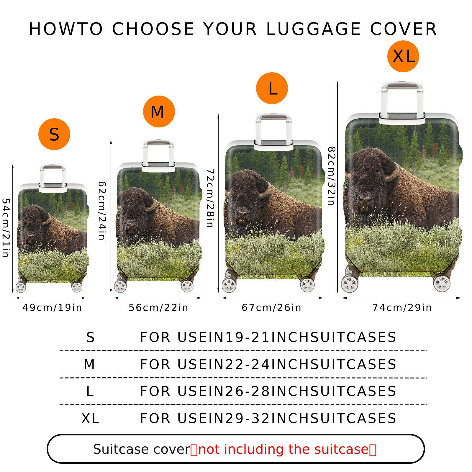 1-Piece Buffalo Wildlife Landscape Nature Green Forest Travel  Suitcase Luggage Cover, Stretch Protective Sleeve