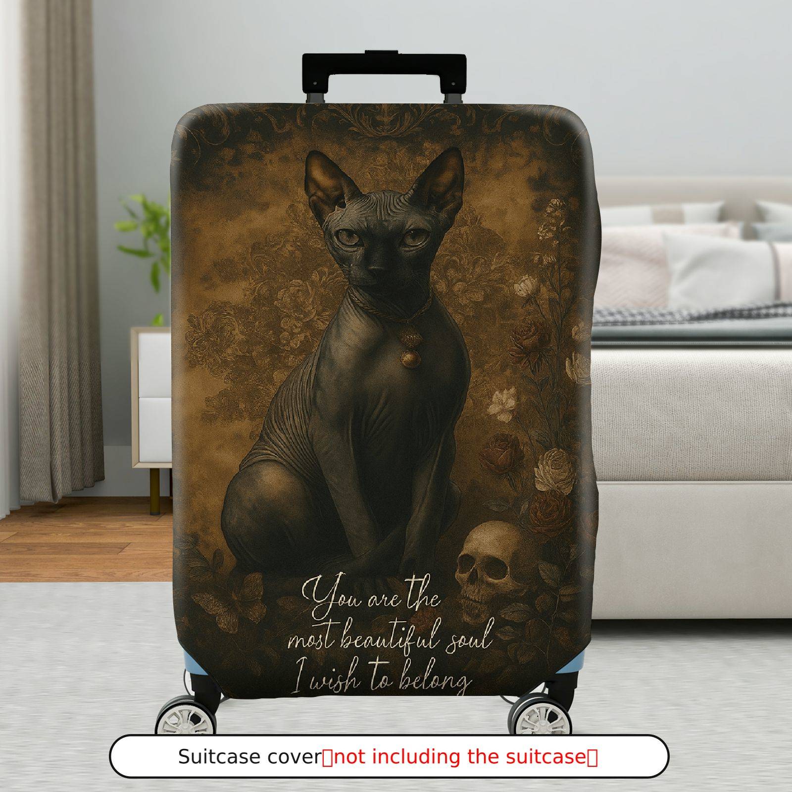1-Piece Vintage Artistic Cat Floral Mysterious Luxurious  Suitcase Luggage Cover, Stretch Protective Sleeve