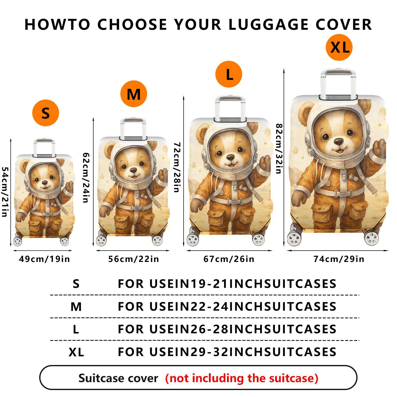 1-Piece Astronaut Bear  Travel Adventure Art  Suitcase Luggage Cover, Stretch Protective Sleeve