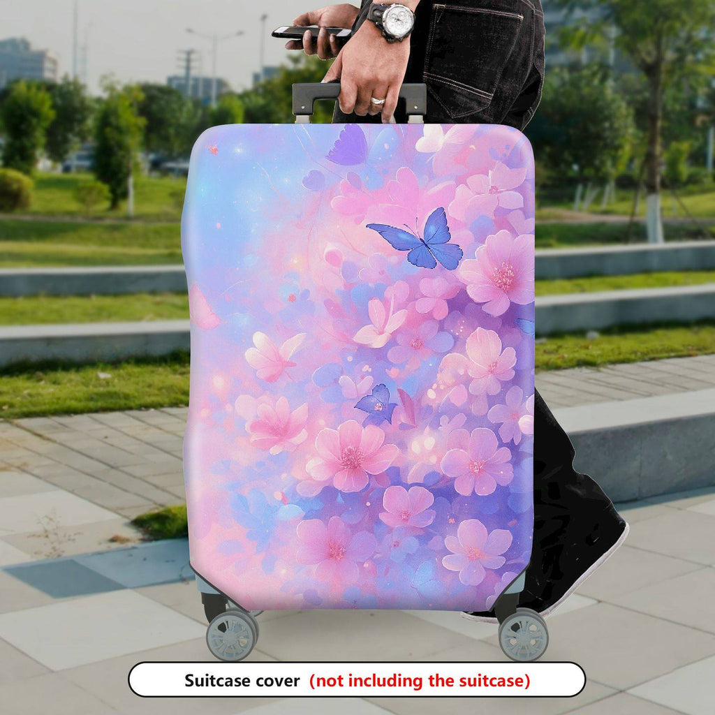1-Piece Pink Purple Floral Butterfly Artistic Blooming  Suitcase Luggage Cover, Stretch Protective Sleeve