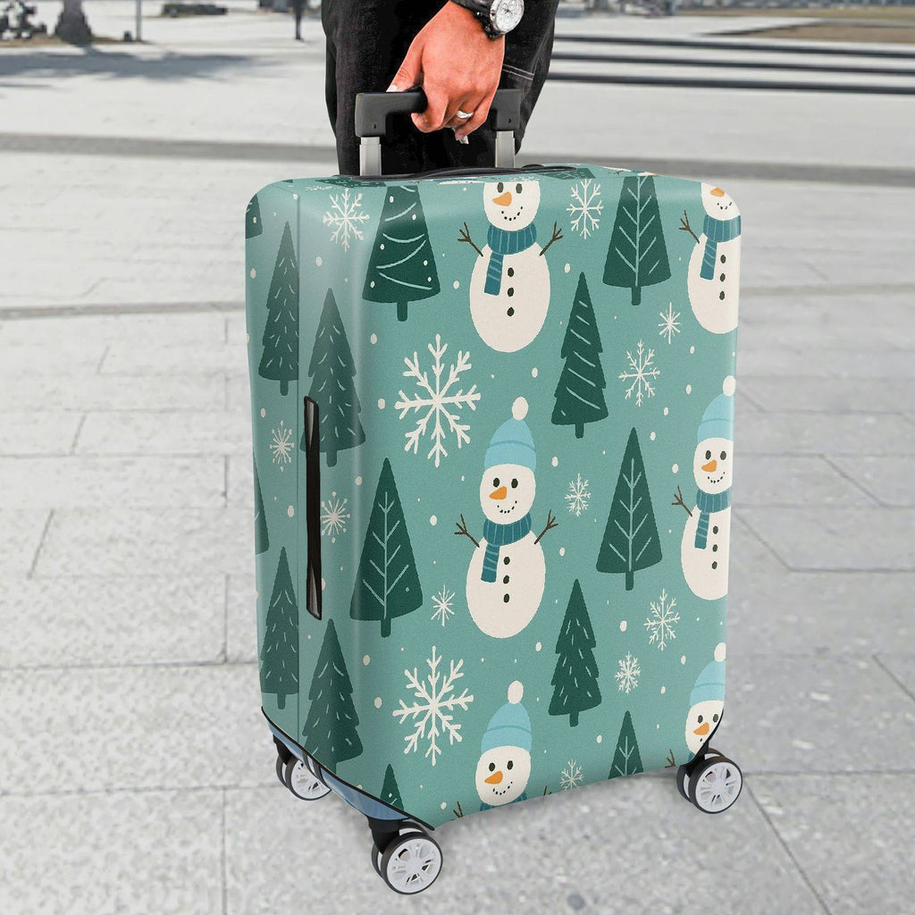 1-Piece Christmas Snowman Pine Tree Winter Holiday  Suitcase Luggage Cover, Stretch Protective Sleeve