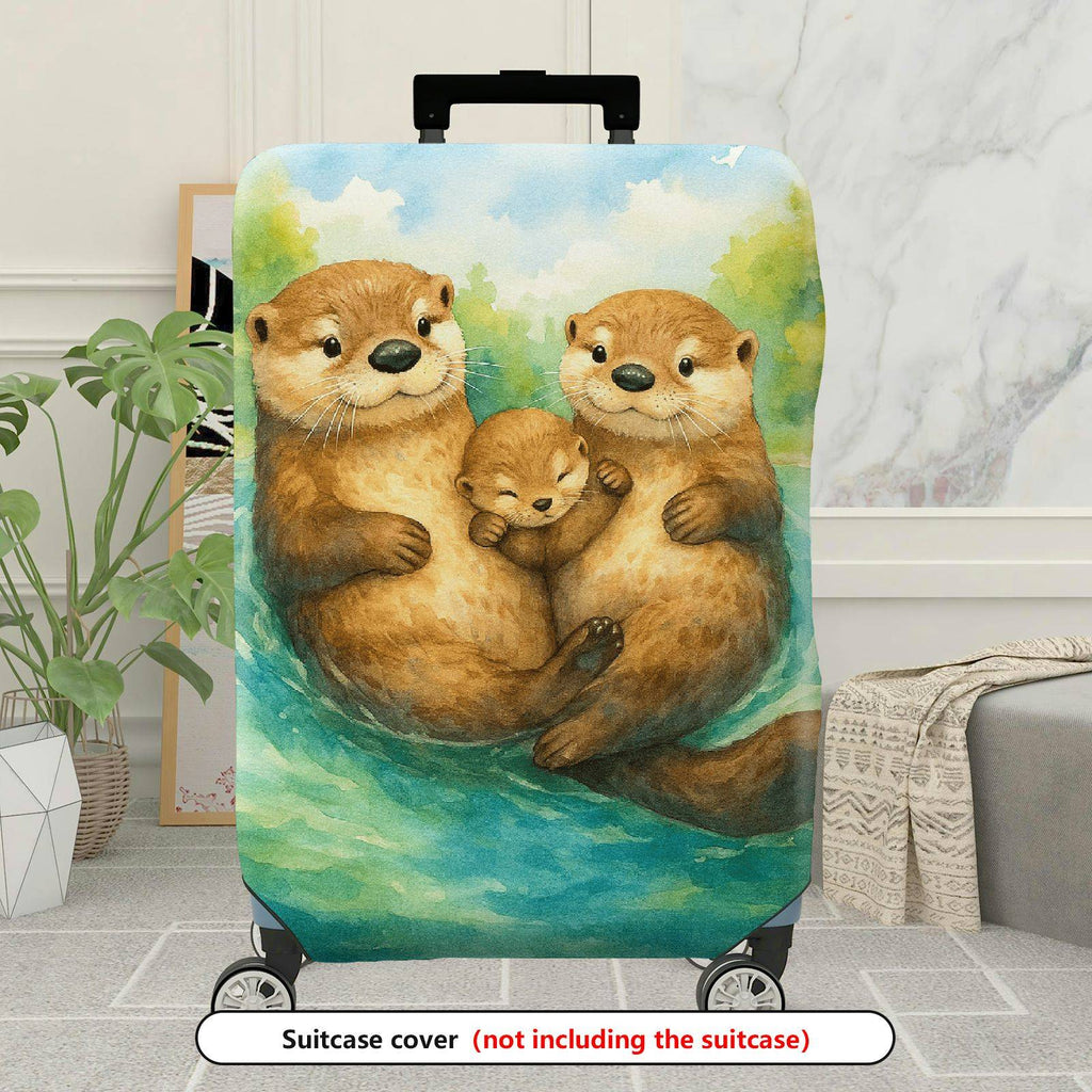 1-Piece Adorable Otter Watercolor Art  Nature Family  Suitcase Luggage Cover, Stretch Protective Sleeve
