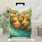 1-Piece Adorable Otter Watercolor Art  Nature Family  Suitcase Luggage Cover, Stretch Protective Sleeve