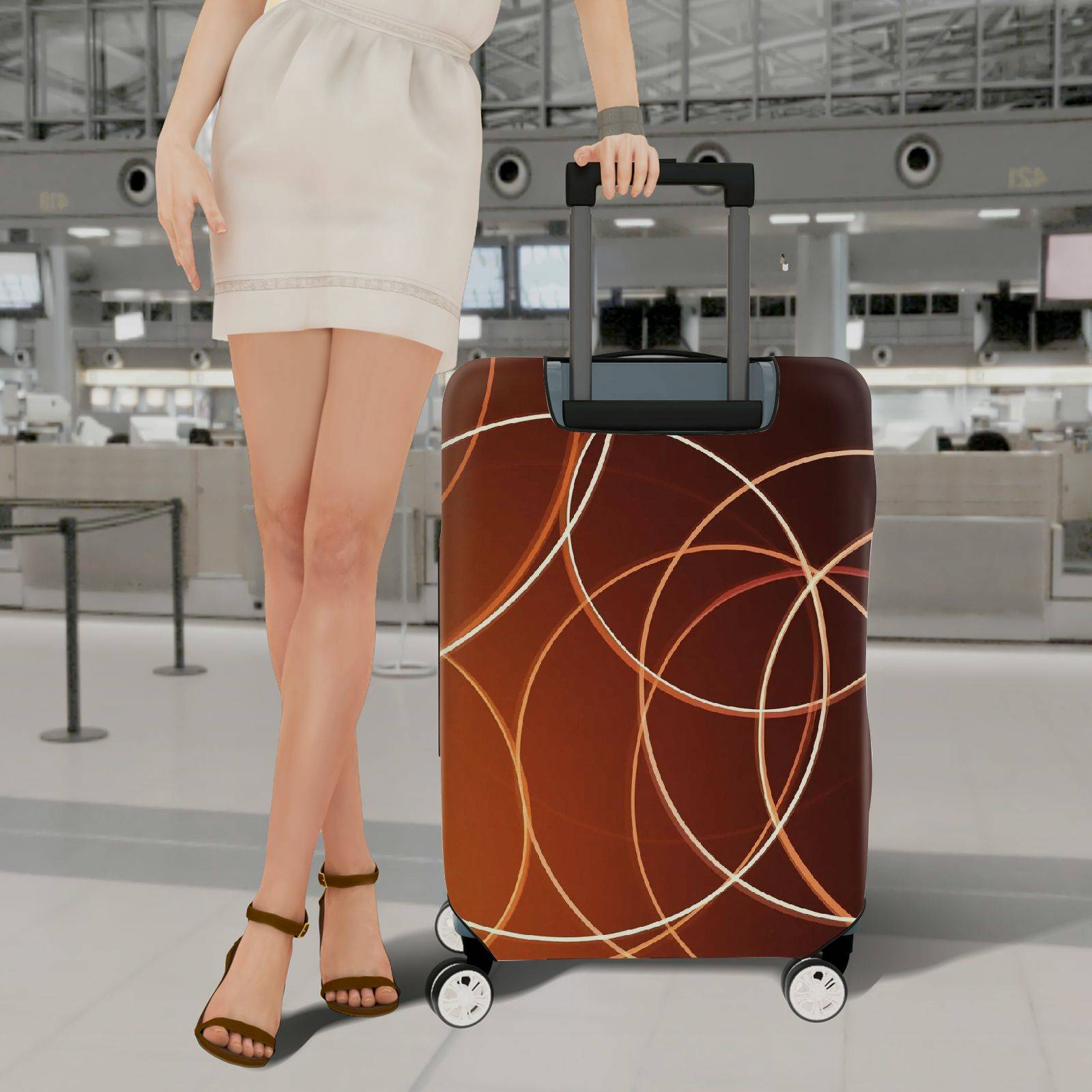 1-Piece Brown Pattern Stylish Modern Geometric Abstract  Suitcase Luggage Cover, Stretch Protective Sleeve