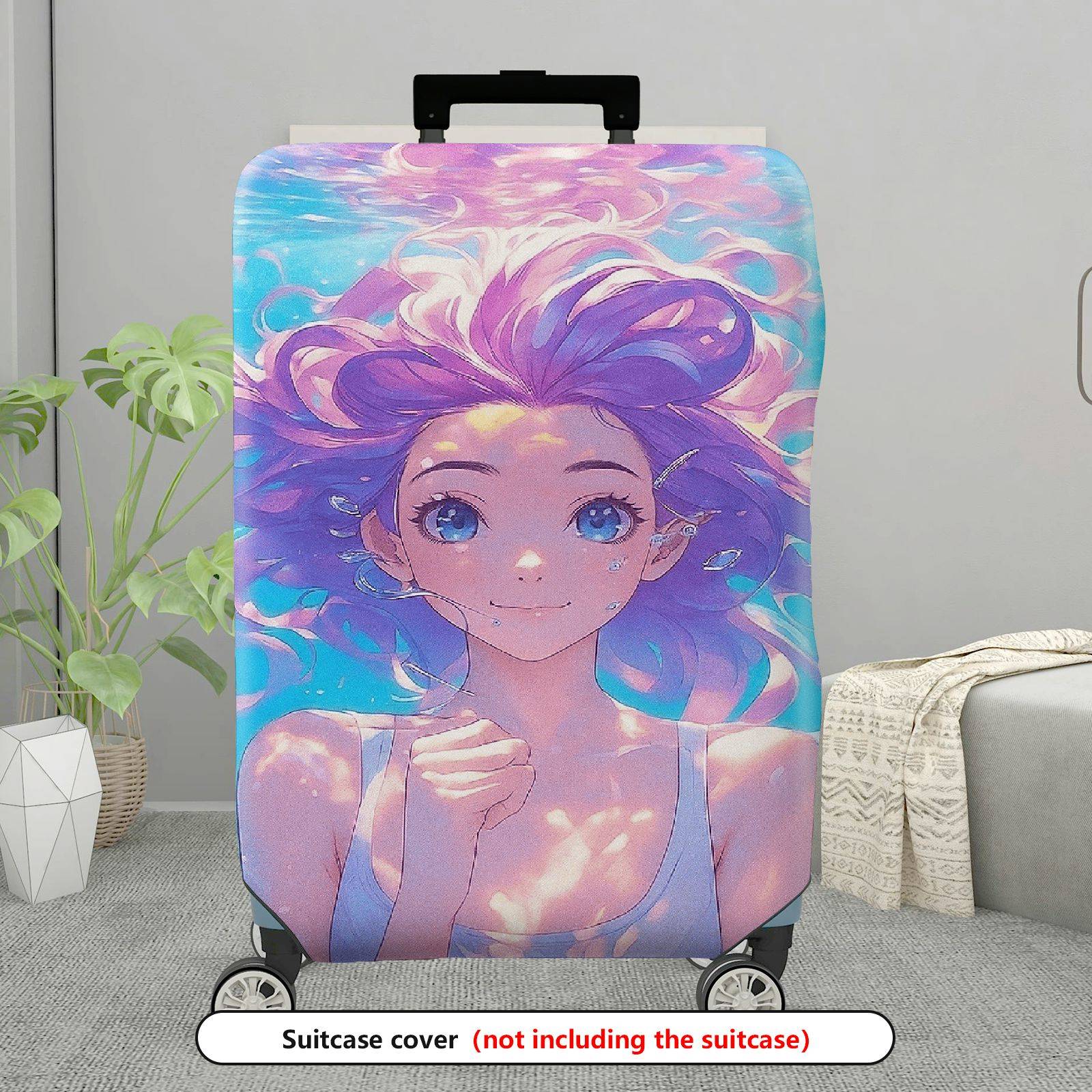 1-Piece Anime Art Colorful Abstract Fantasy Girl  Suitcase Luggage Cover, Stretch Protective Sleeve