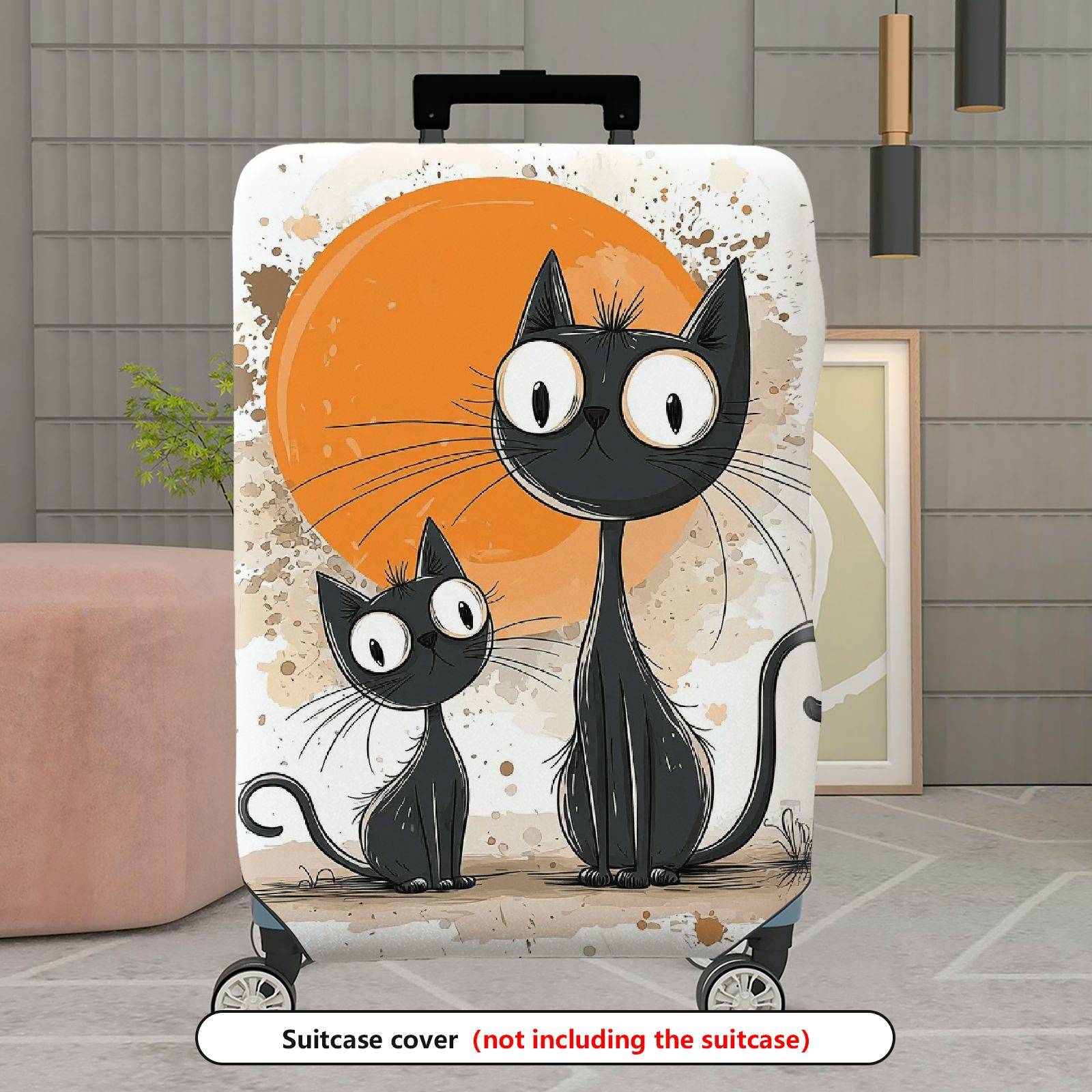 1-Piece Black Cat Abstract Orange Artistic Cute Creative  Suitcase Luggage Cover, Stretch Protective Sleeve