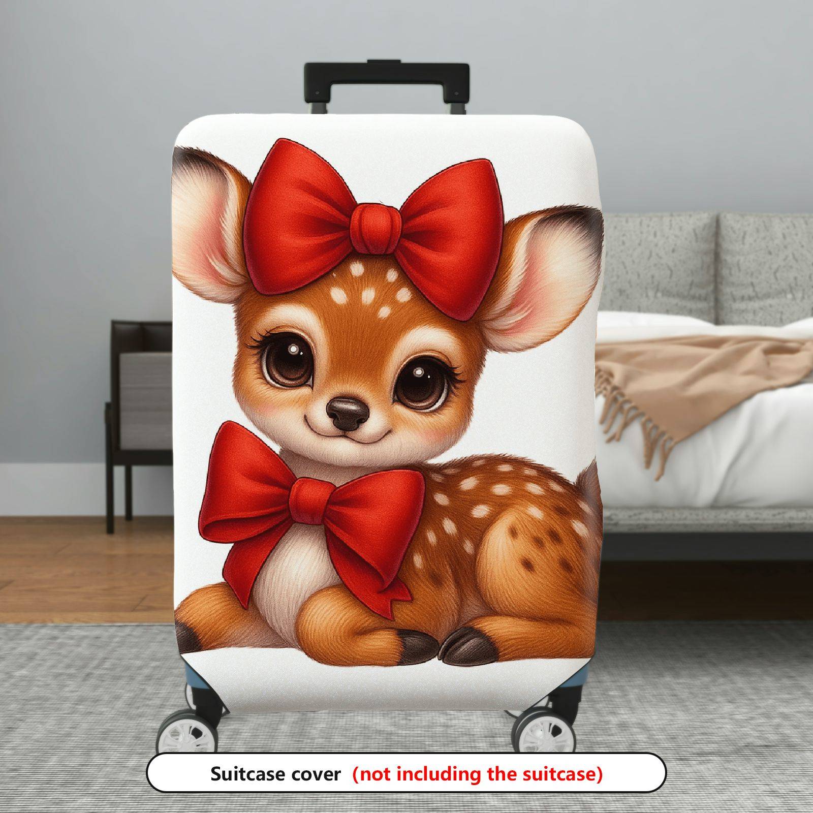 1-Piece Cute Deer  Red Bow Animal  Suitcase Luggage Cover, Stretch Protective Sleeve