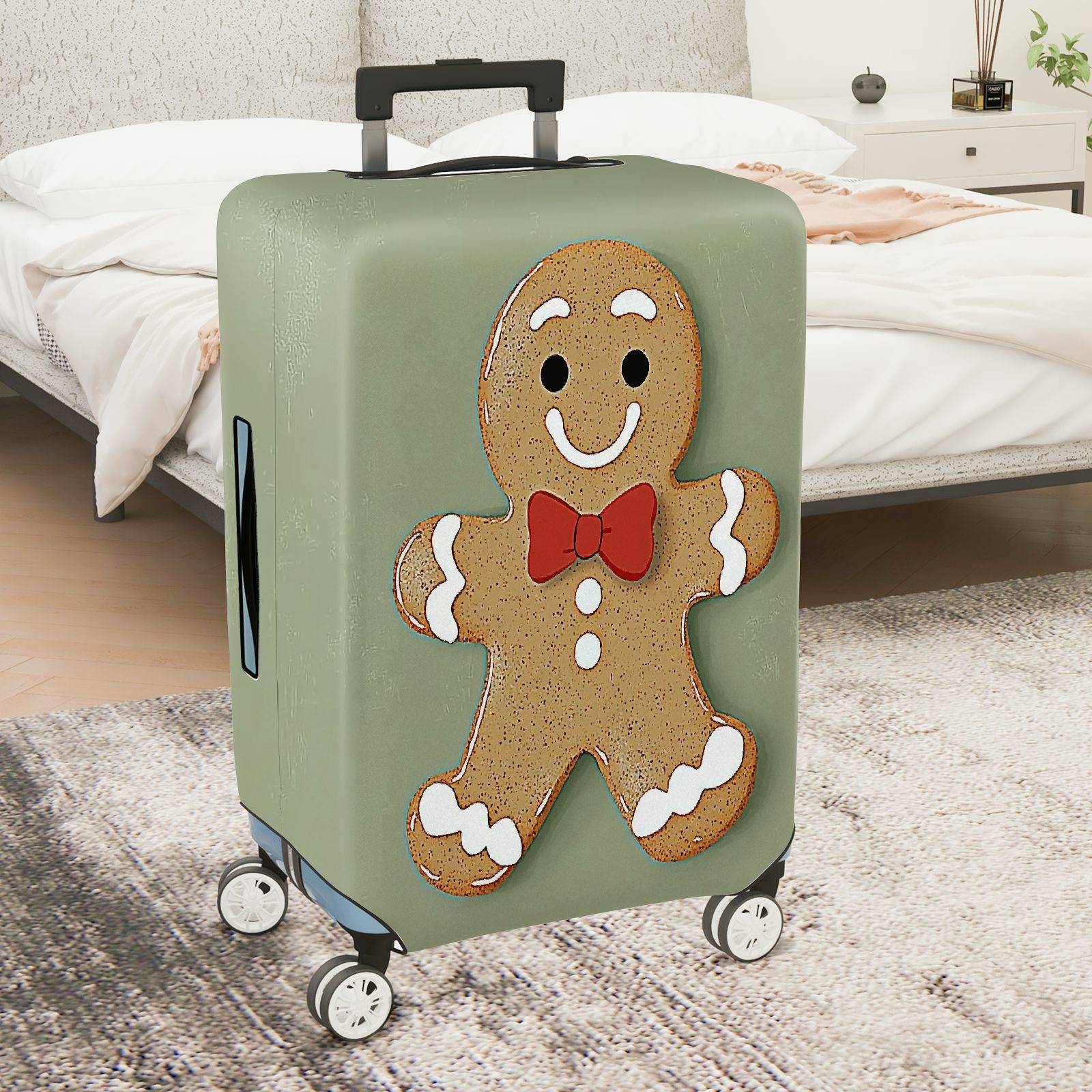 1-Piece Gingerbread Man  Holiday Festive Fun  Suitcase Luggage Cover, Stretch Protective Sleeve