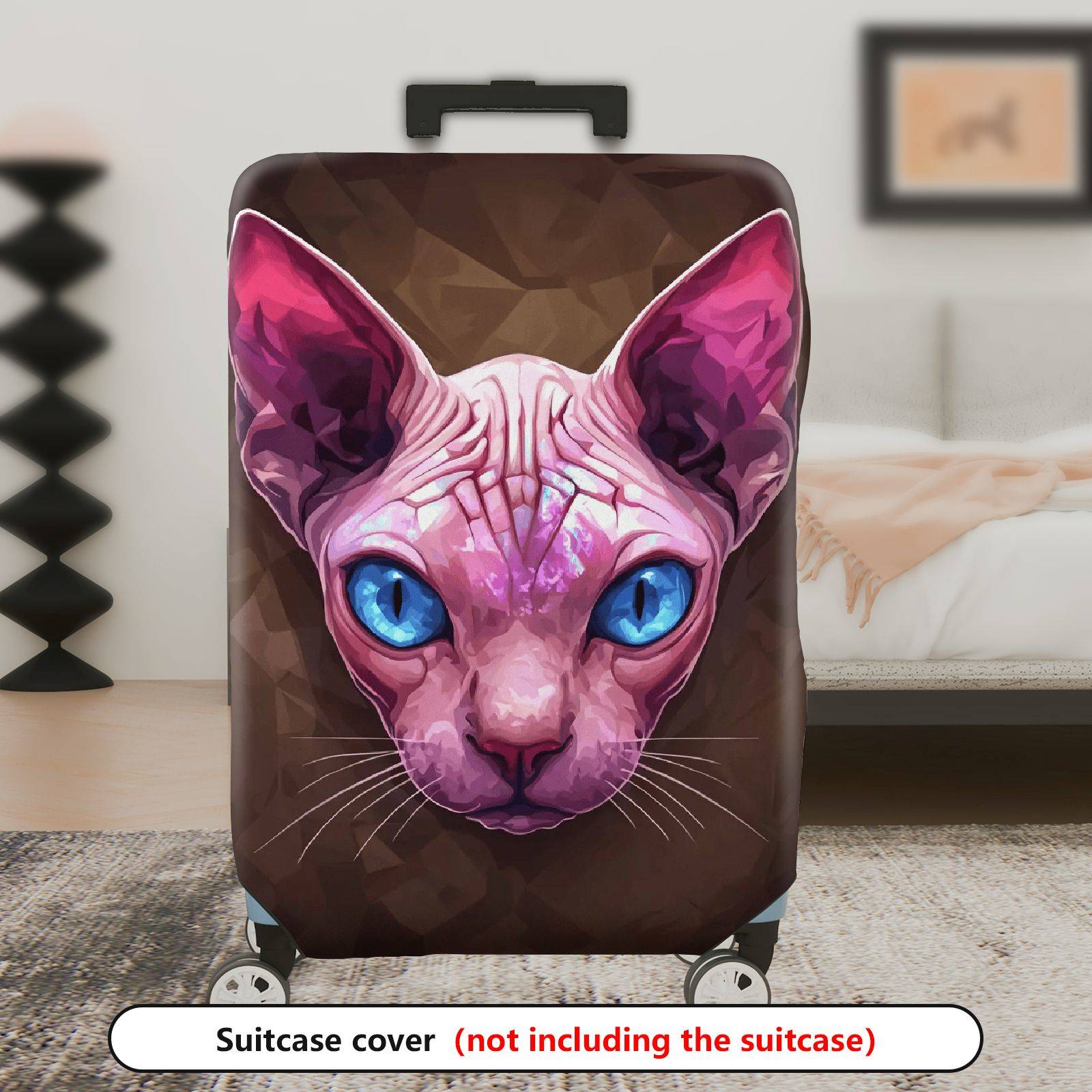 1-Piece Pink Sphynx Cat Blue Eyes Geometric Art Animal  Suitcase Luggage Cover, Stretch Protective Sleeve