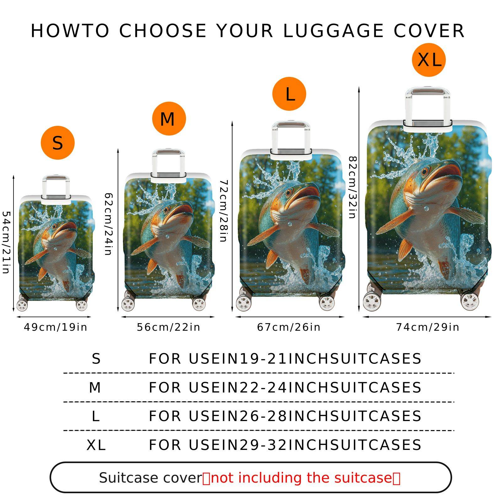 1-Piece Nature Fish Water Splash Artistic Playful Fresh  Suitcase Luggage Cover, Stretch Protective Sleeve